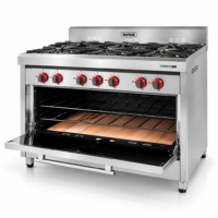 Cocina 6 Hornallas Reja de Fundición Horno Pizzero Acero Inoxidable
