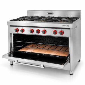 Cocina 6 Hornallas Reja de Fundición Horno Pizzero Acero Inoxidable